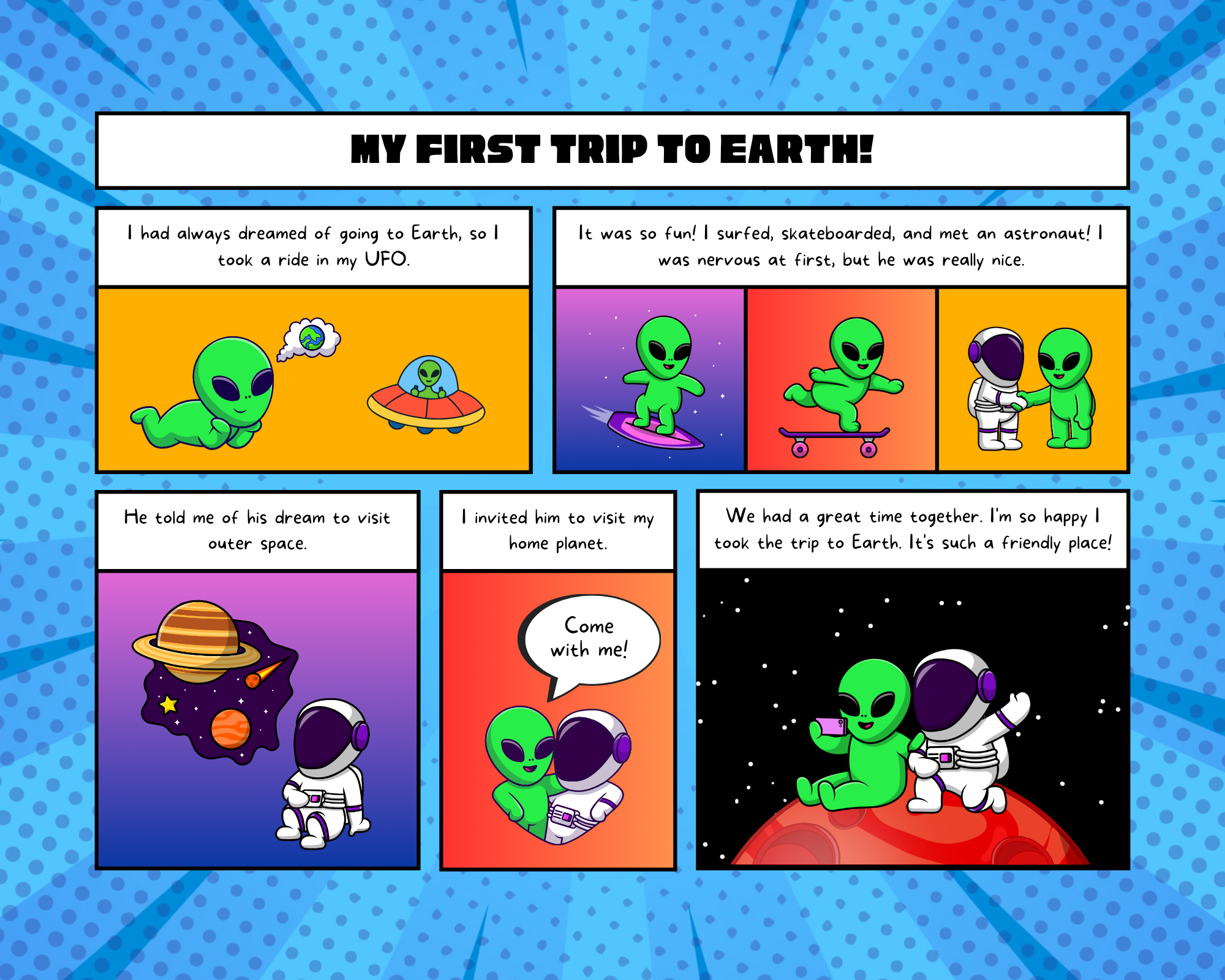 Blue Illustrative Space Alien Adventure Comic Strip Storyboard-1